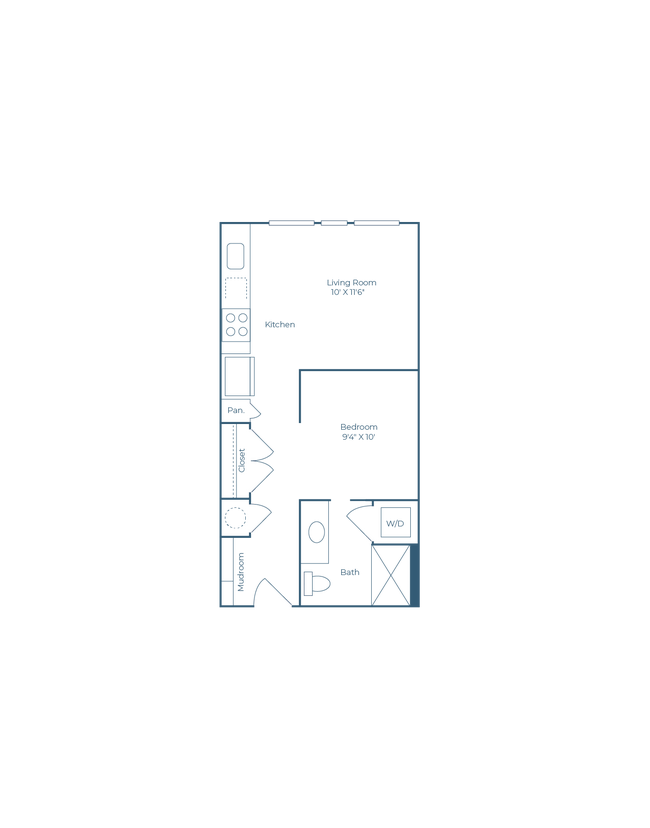 1 Bedroom 1 Bath 411 floor plan